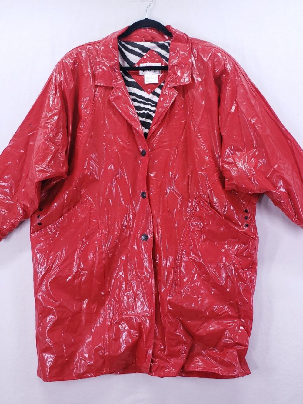 Vintage Kenn Sporn Wippette Red Trench Coat Women Vinyl Raincoat Sz Large Zebra